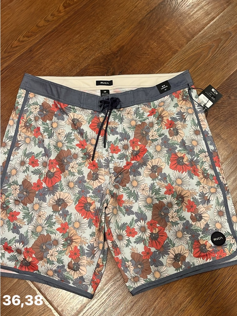 RVCA Men’s Floral Board Shorts in Coral, Brown & Gray